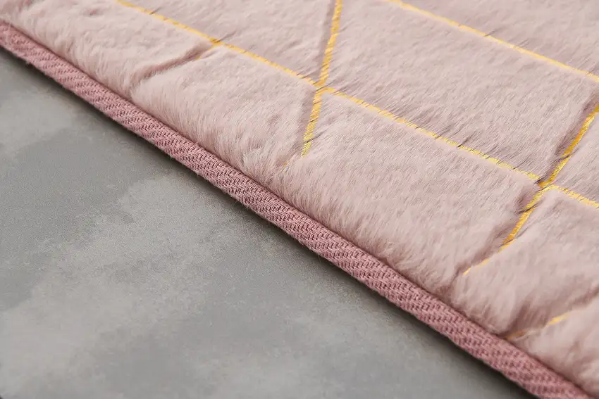 Pink and Gold Faux Fur Abstract Shag Non Skid Area Rug Photo 6