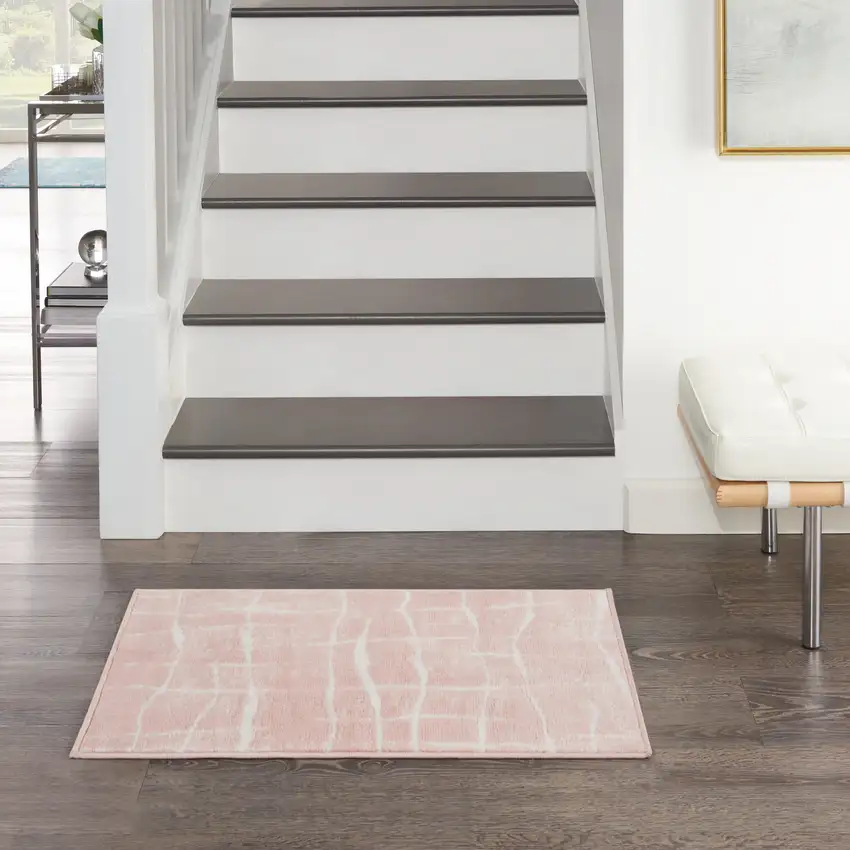 Pink and Ivory Abstract Area Rug Photo 3
