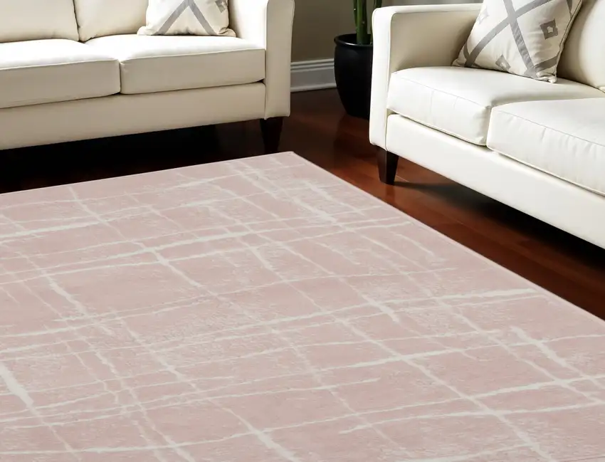 Pink and Ivory Abstract Distressed Non Skid Area Rug Photo 1