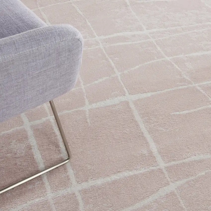 Pink and Ivory Abstract Distressed Non Skid Area Rug Photo 7