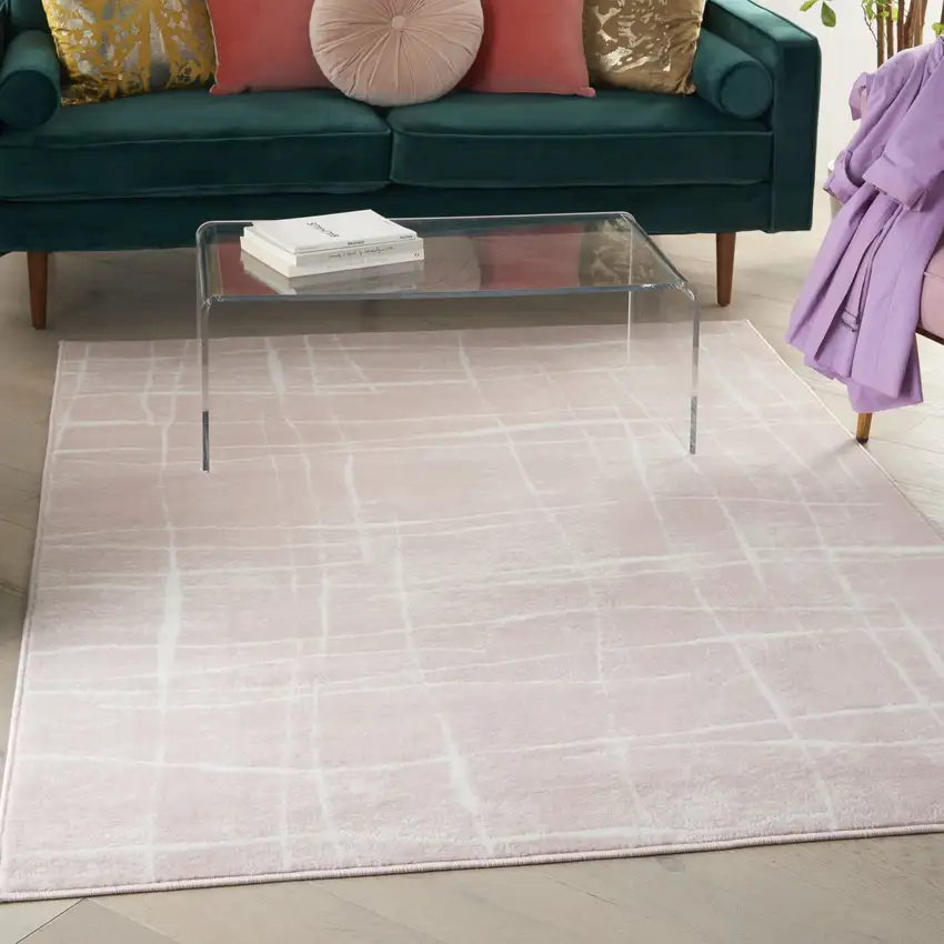 Pink and Ivory Abstract Geometric Area Rug Photo 3