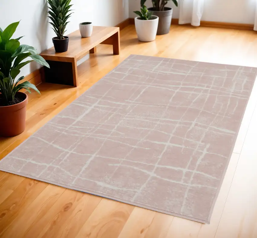 Pink and Ivory Abstract Geometric Area Rug Photo 1
