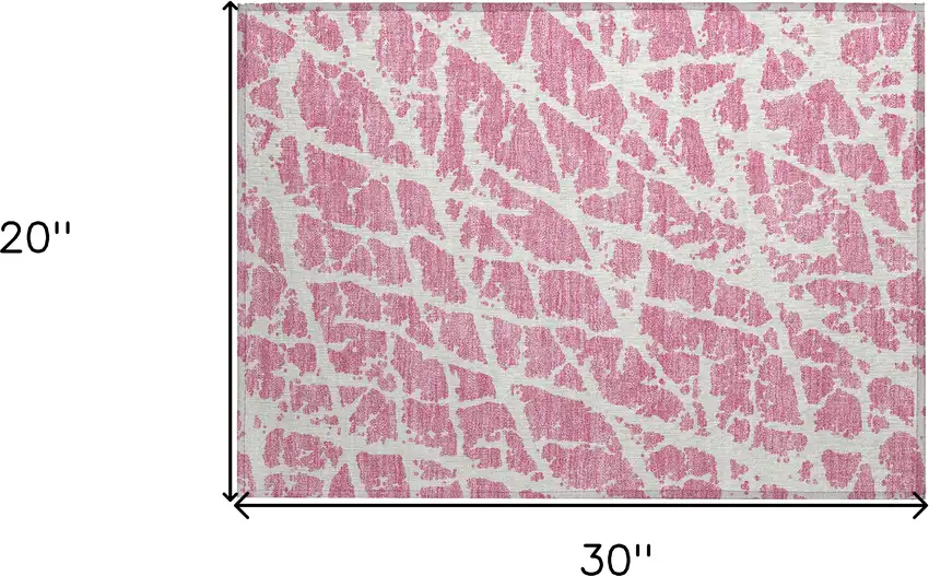 Pink and Ivory Abstract Washable Non Skid Indoor Outdoor Area Rug Photo 3