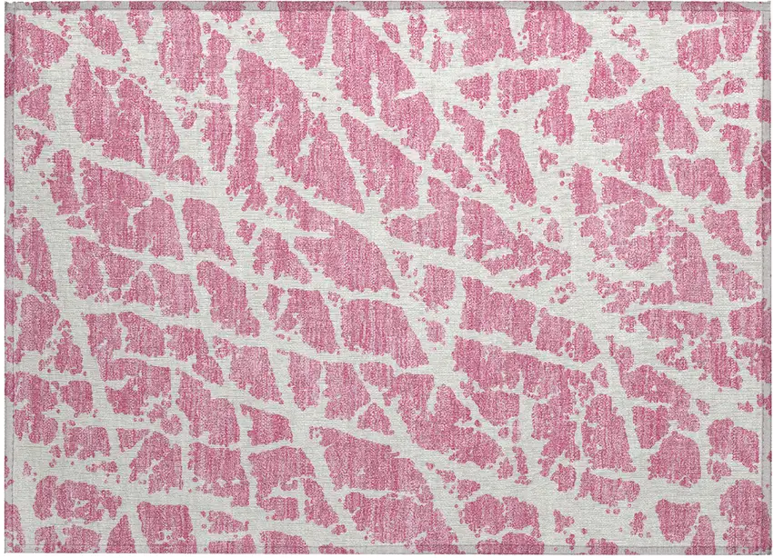 Pink and Ivory Abstract Washable Non Skid Indoor Outdoor Area Rug Photo 2