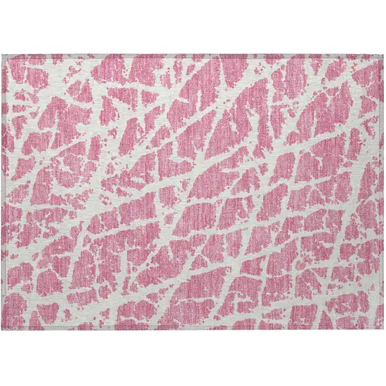 Pink and Ivory Abstract Washable Non Skid Indoor Outdoor Area Rug Photo 4