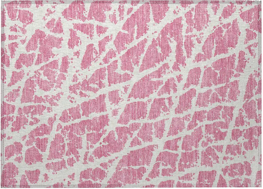 Pink and Ivory Abstract Washable Non Skid Indoor Outdoor Area Rug Photo 4