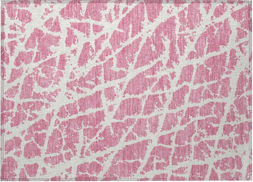 Pink and Ivory Abstract Washable Non Skid Indoor Outdoor Area Rug Photo 4