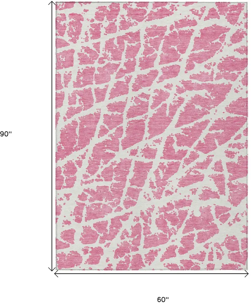 Pink and Ivory Abstract Washable Non Skid Indoor Outdoor Area Rug Photo 3