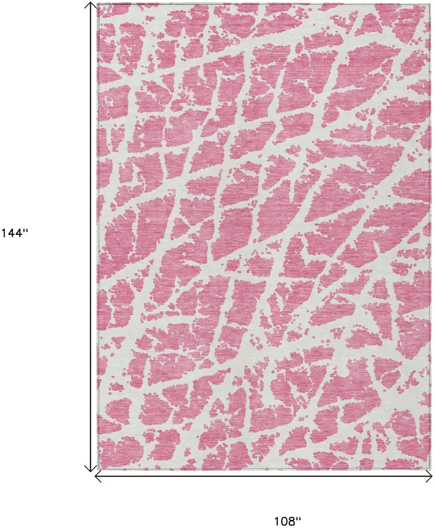 Pink and Ivory Abstract Washable Non Skid Indoor Outdoor Area Rug Photo 3