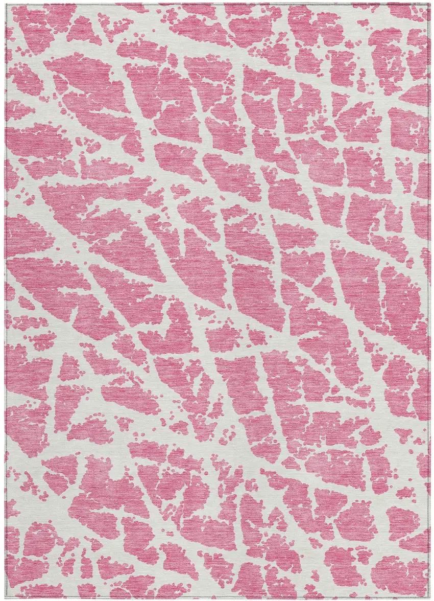Pink and Ivory Abstract Washable Non Skid Indoor Outdoor Area Rug Photo 5