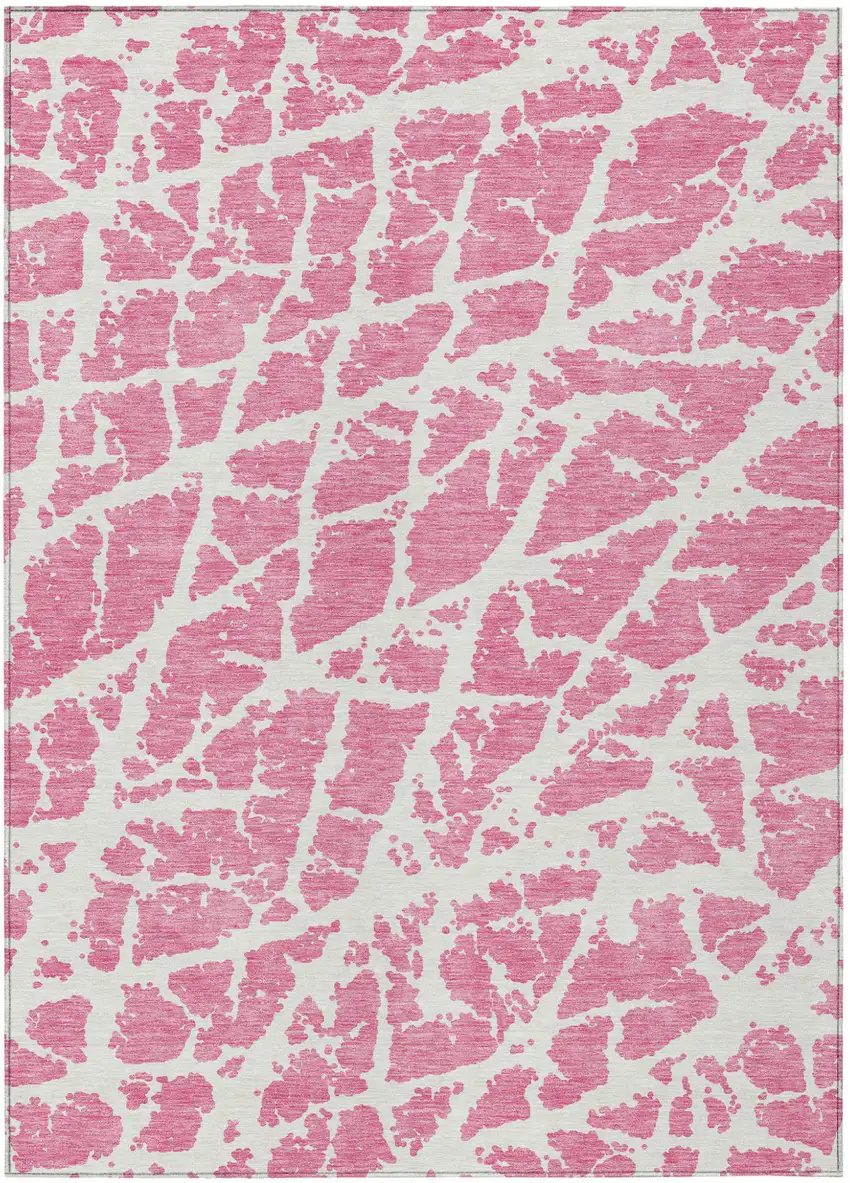 Pink and Ivory Abstract Washable Non Skid Indoor Outdoor Area Rug Photo 2
