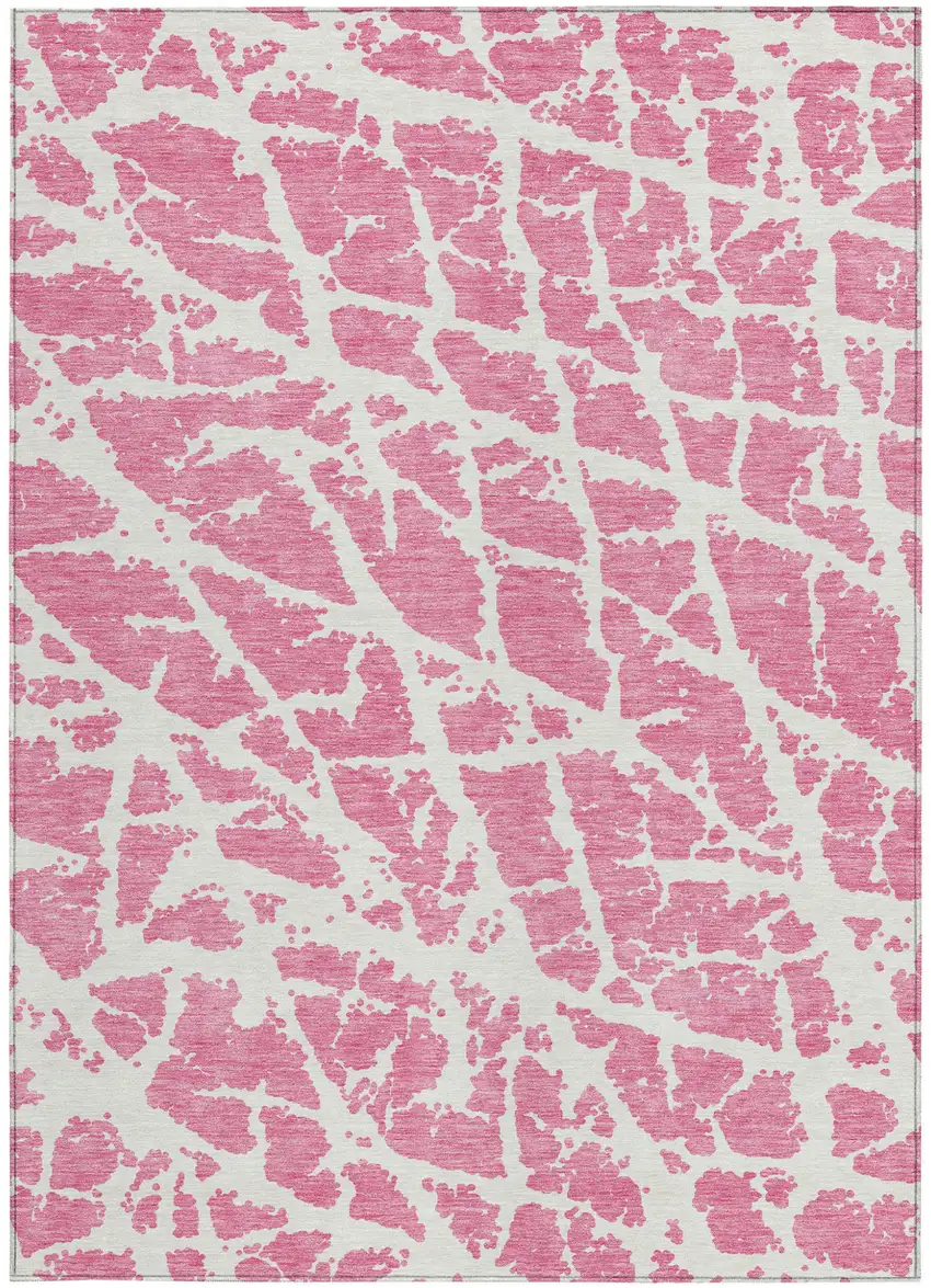 Pink and Ivory Abstract Washable Non Skid Indoor Outdoor Area Rug Photo 4