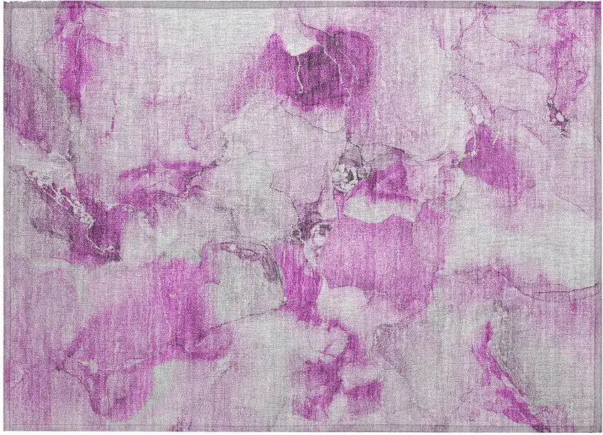 Pink and Ivory Abstract Washable Non Skid Indoor Outdoor Area Rug Photo 2