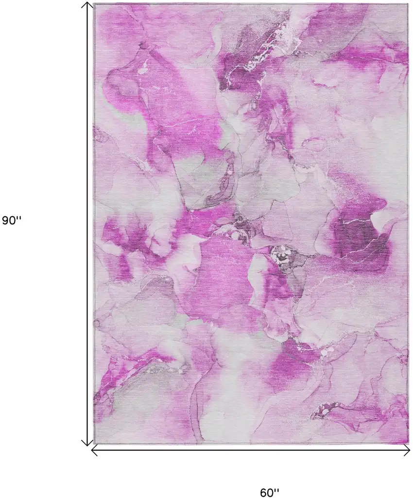 Pink and Ivory Abstract Washable Non Skid Indoor Outdoor Area Rug Photo 3