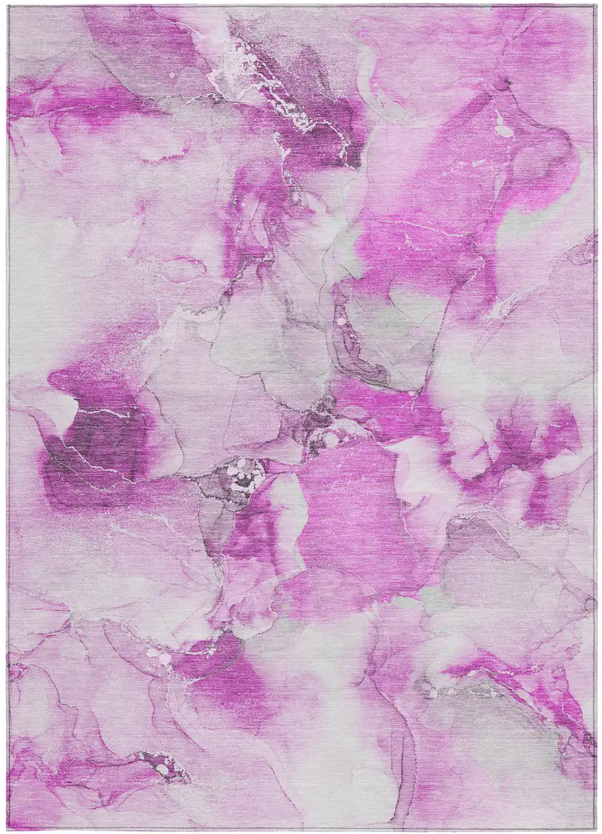 Pink and Ivory Abstract Washable Non Skid Indoor Outdoor Area Rug Photo 5