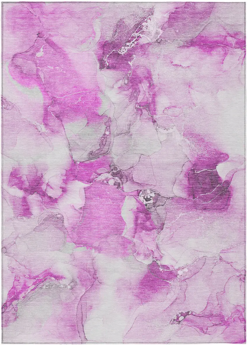 Pink and Ivory Abstract Washable Non Skid Indoor Outdoor Area Rug Photo 2