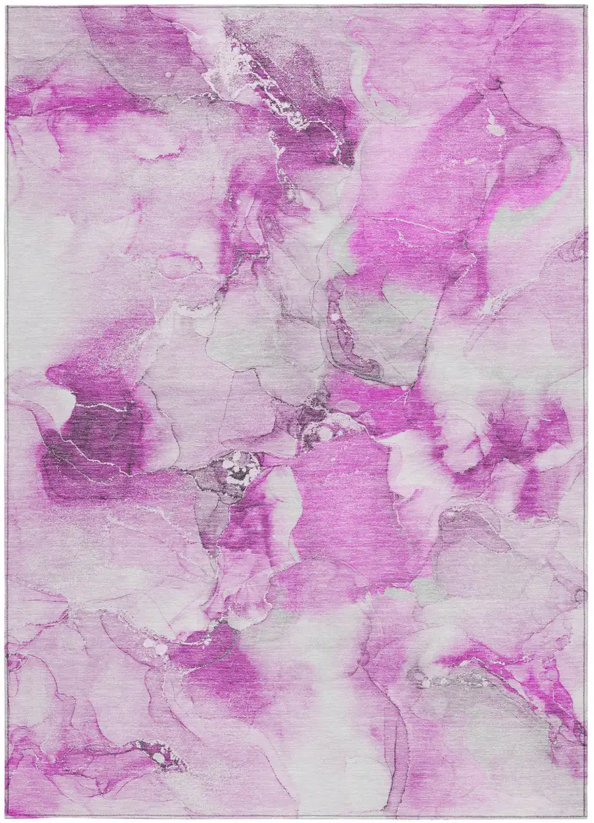 Pink and Ivory Abstract Washable Non Skid Indoor Outdoor Area Rug Photo 5