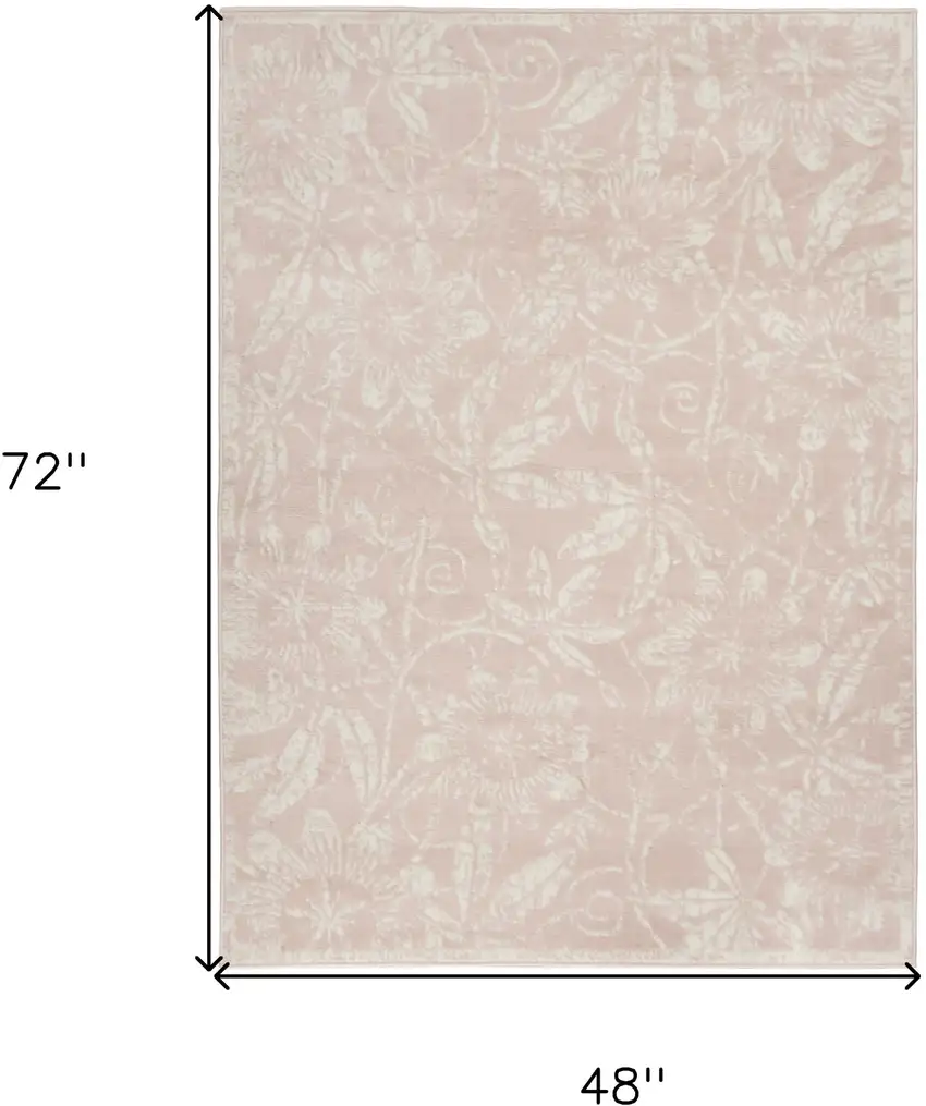 Pink and Ivory Floral Distressed Area Rug Photo 3