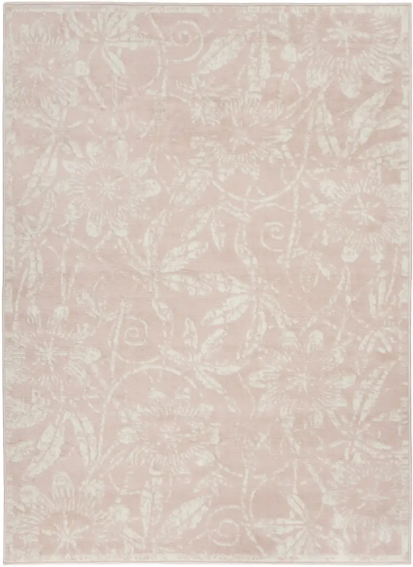 Pink and Ivory Floral Distressed Area Rug Photo 2