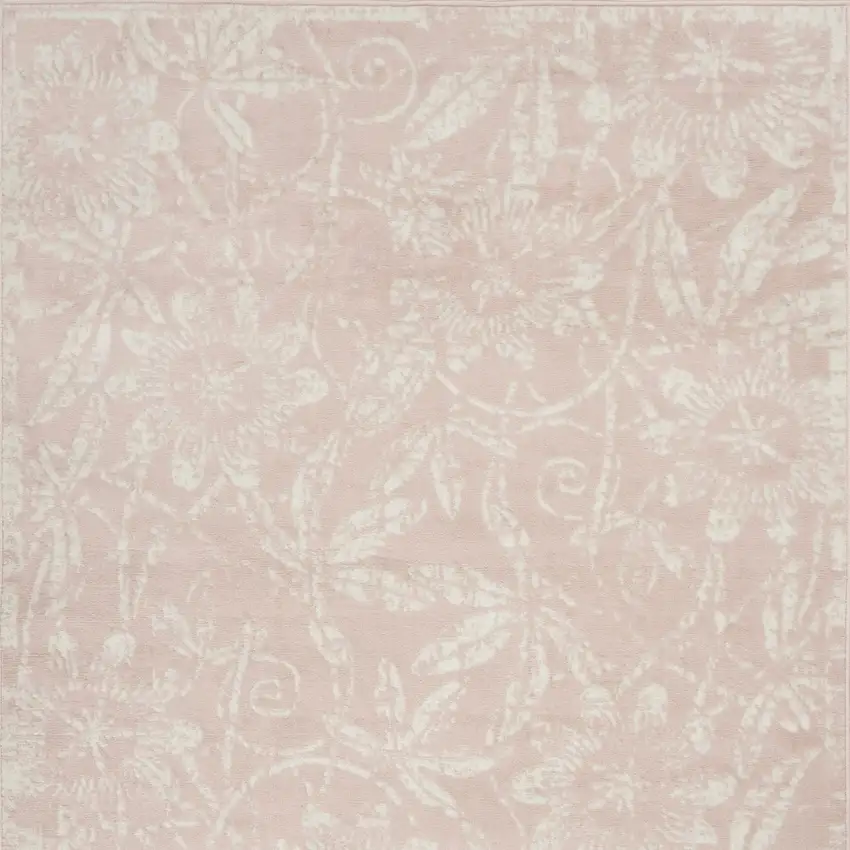 Pink and Ivory Floral Distressed Area Rug Photo 6