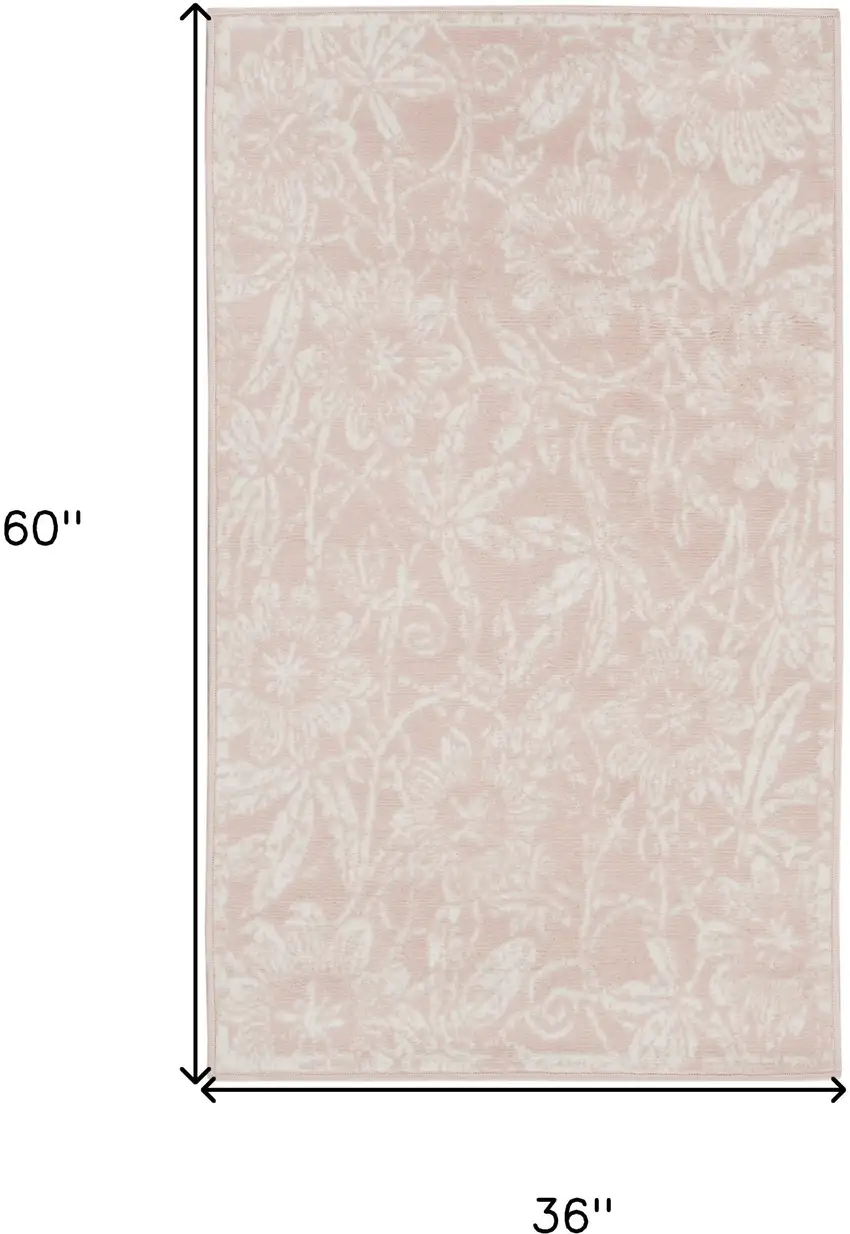 Pink and Ivory Floral Distressed Area Rug Photo 3