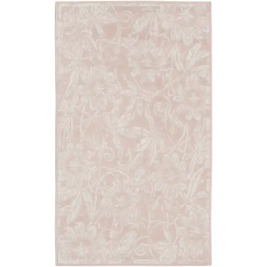 Pink and Ivory Floral Distressed Area Rug Photo 1