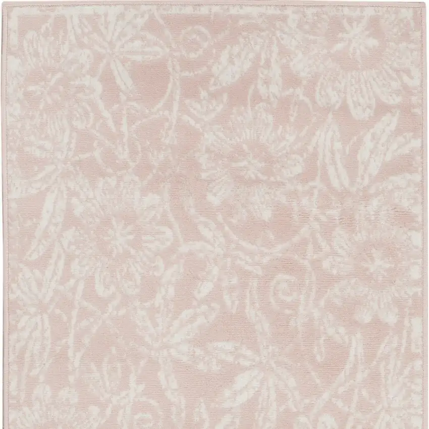 Pink and Ivory Floral Distressed Area Rug Photo 6