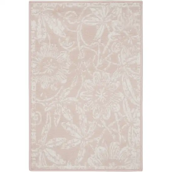 Pink and Ivory Floral Distressed Area Rug Photo 1