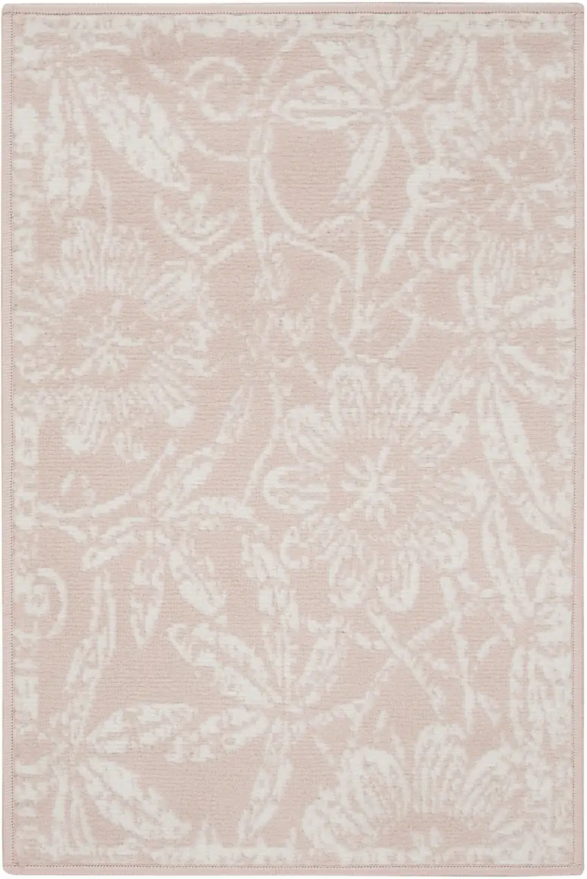 Pink and Ivory Floral Distressed Area Rug Photo 1