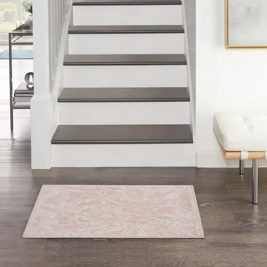 Pink and Ivory Floral Distressed Area Rug Photo 8