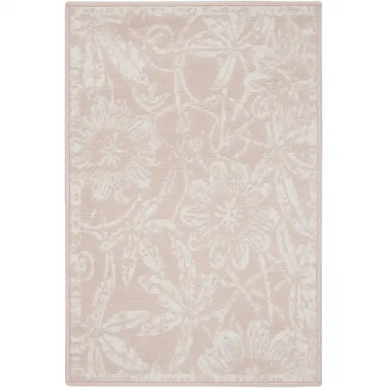 Pink and Ivory Floral Distressed Area Rug Photo 2
