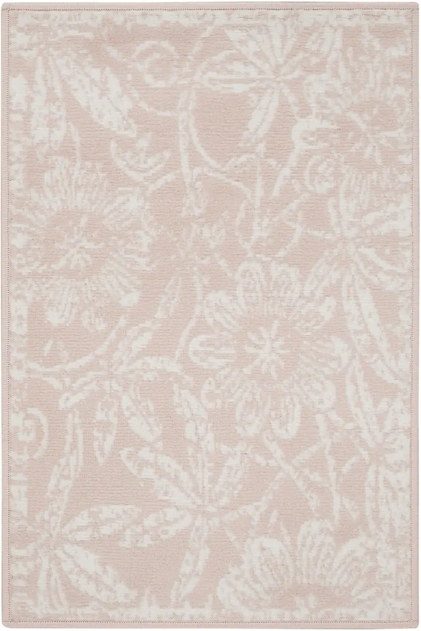 Pink and Ivory Floral Distressed Area Rug Photo 2