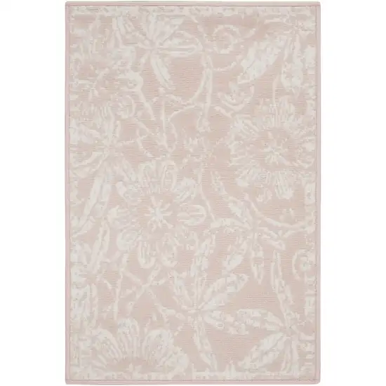 Pink and Ivory Floral Distressed Area Rug Photo 5