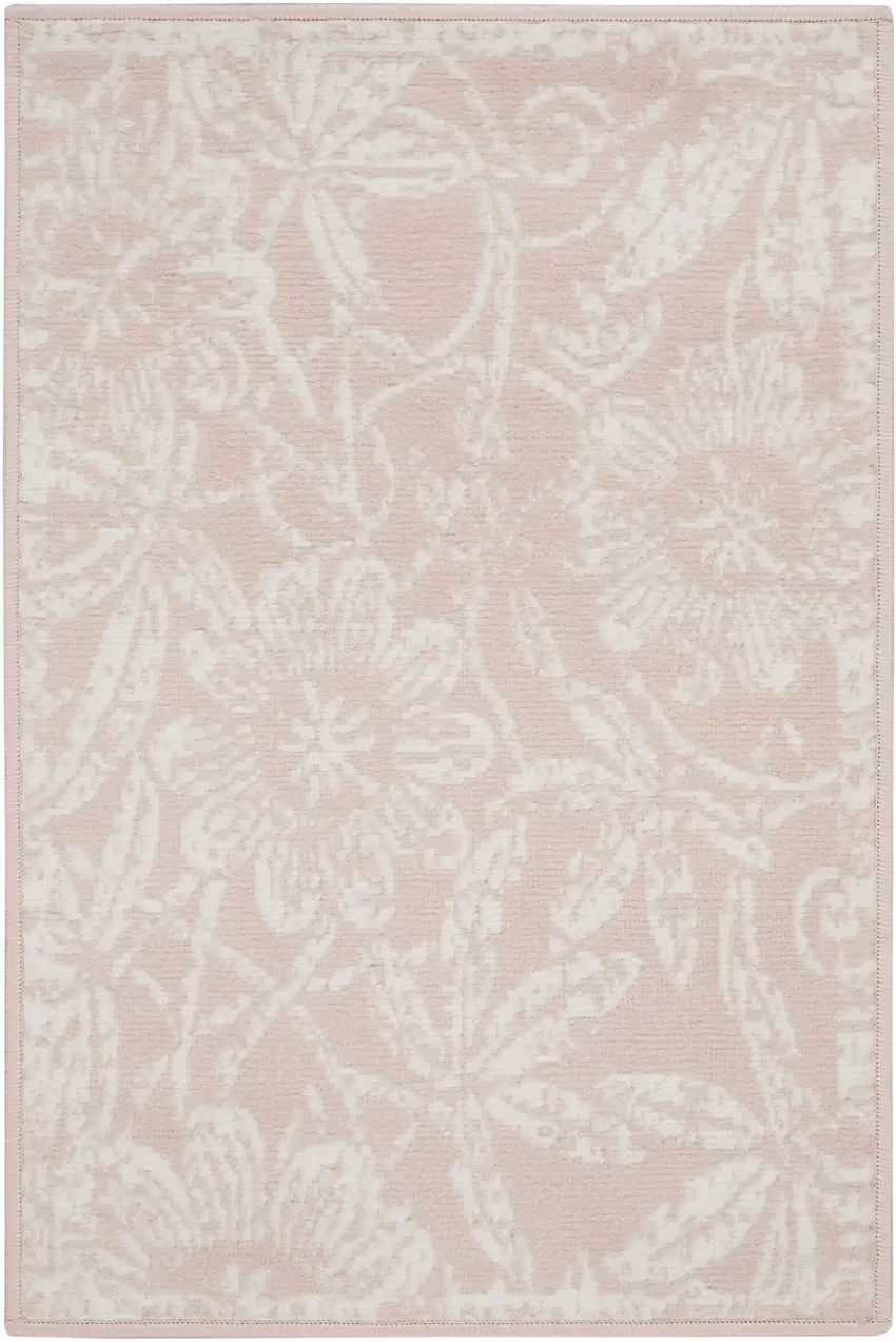 Pink and Ivory Floral Distressed Area Rug Photo 5