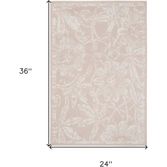 Pink and Ivory Floral Distressed Area Rug Photo 3