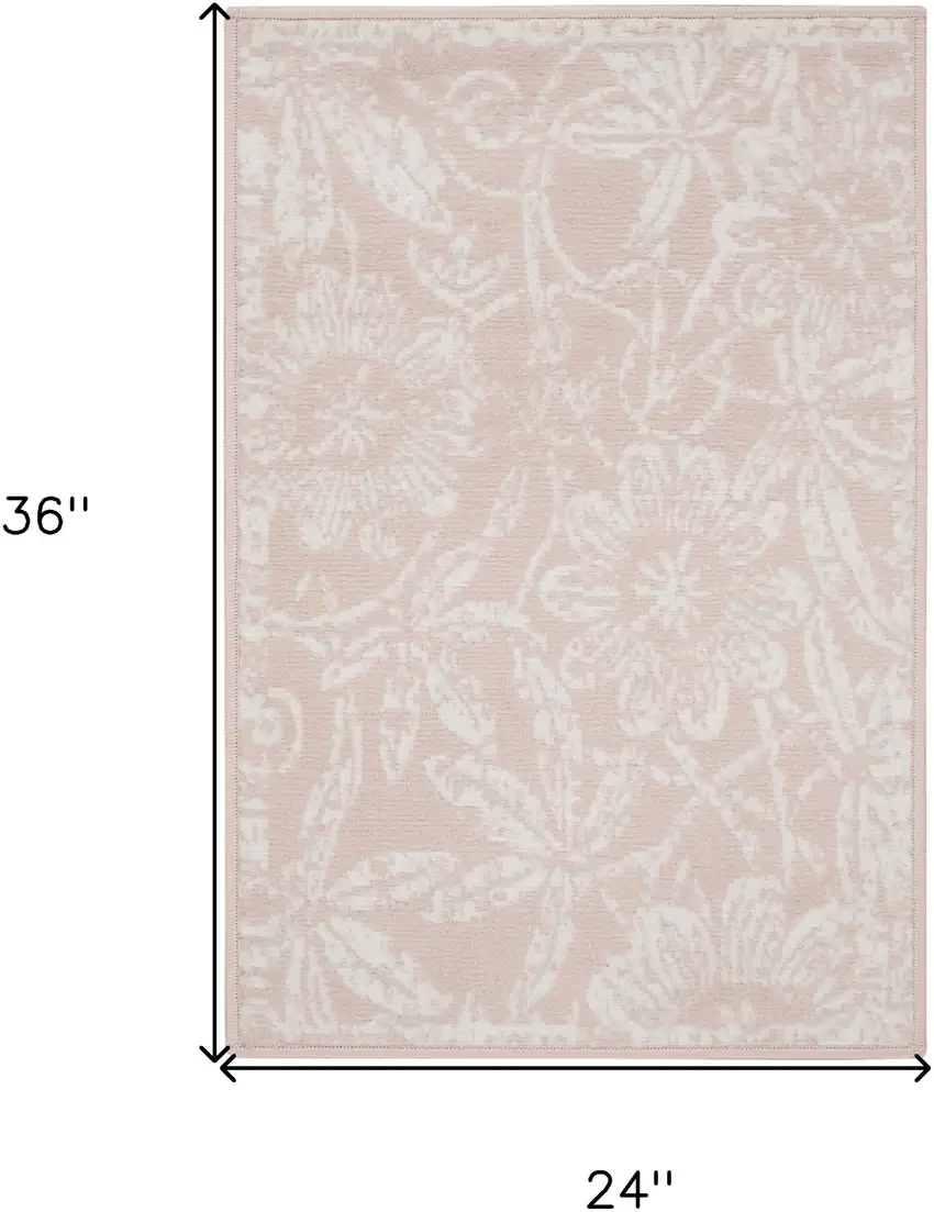 Pink and Ivory Floral Distressed Area Rug Photo 3