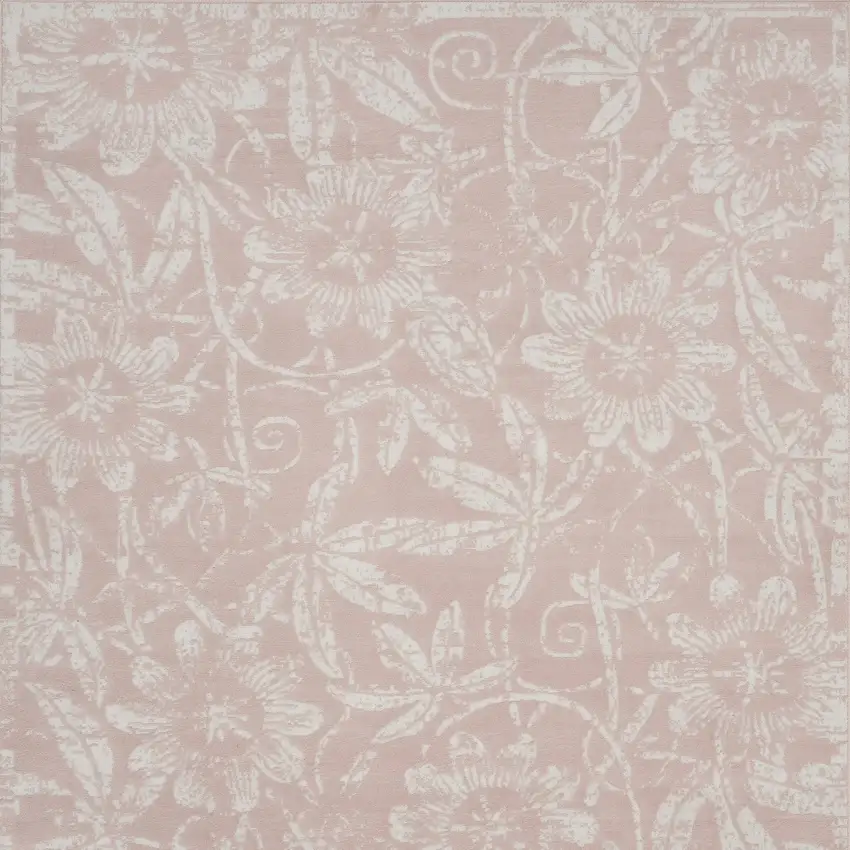Pink and Ivory Floral Distressed Non Skid Area Rug Photo 6
