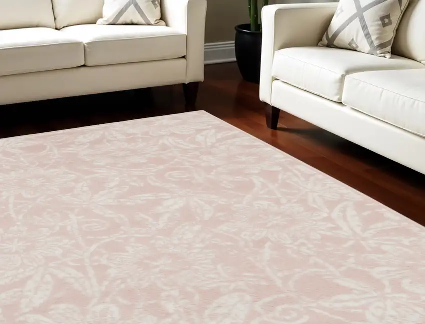 Pink and Ivory Floral Distressed Non Skid Area Rug Photo 1