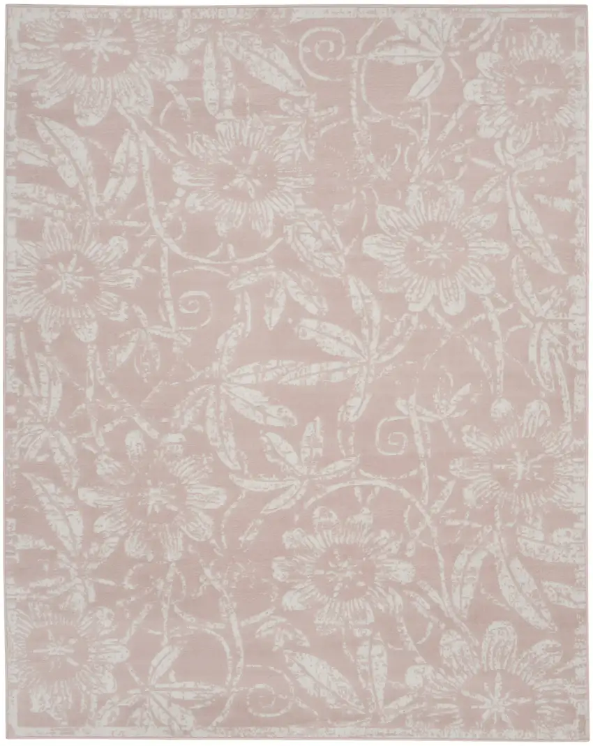 Pink and Ivory Floral Distressed Non Skid Area Rug Photo 2