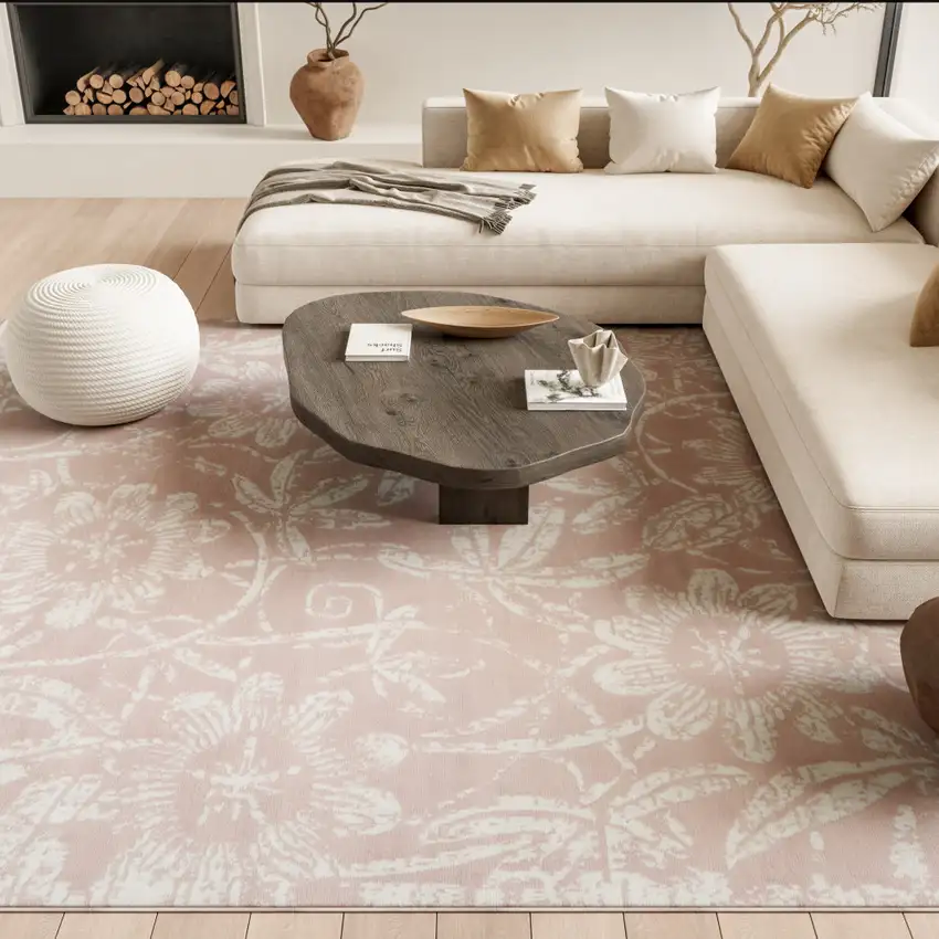 Pink and Ivory Floral Distressed Non Skid Area Rug Photo 6