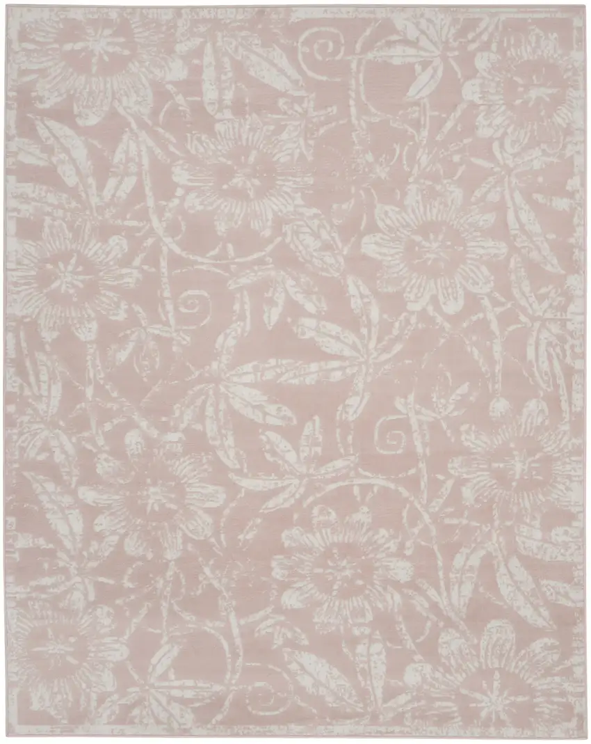 Pink and Ivory Floral Distressed Non Skid Area Rug Photo 1