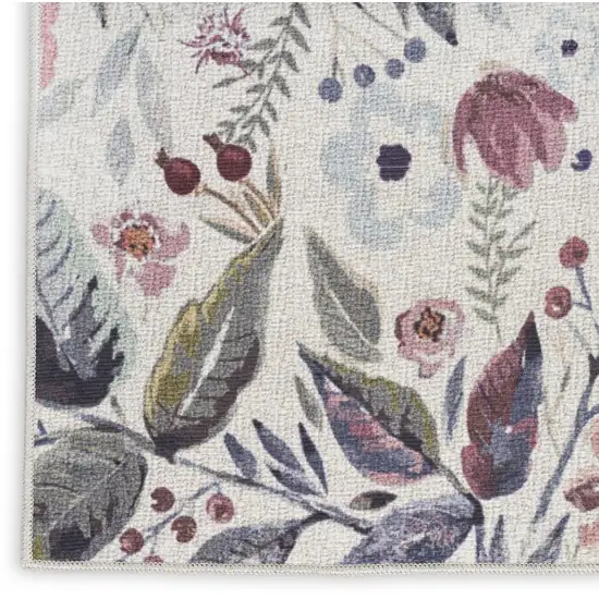 Pink and Ivory Floral Power Loom Washable Non Skid Area Rug Photo 9