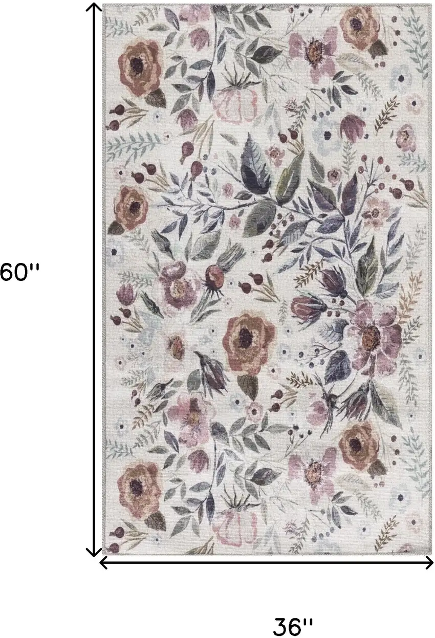 Pink and Ivory Floral Power Loom Washable Non Skid Area Rug Photo 8