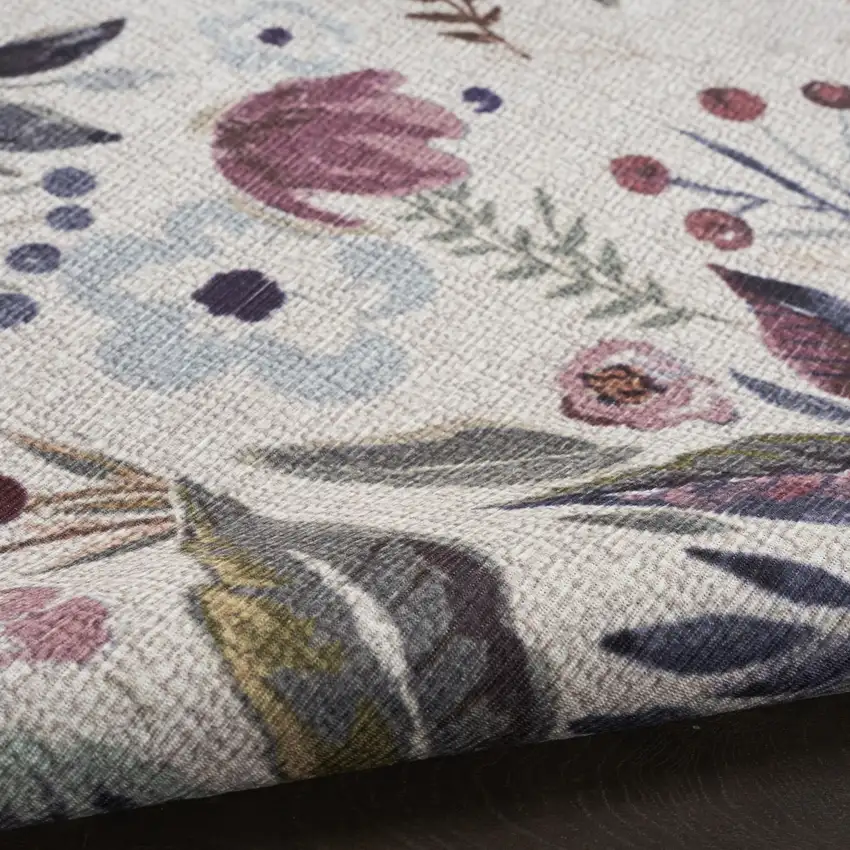 Pink and Ivory Floral Power Loom Washable Non Skid Area Rug Photo 8