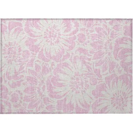 Pink and Ivory Floral Washable Non Skid Indoor Outdoor Area Rug Photo 4