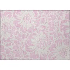 Photo of Pink and Ivory Floral Washable Non Skid Indoor Outdoor Area Rug