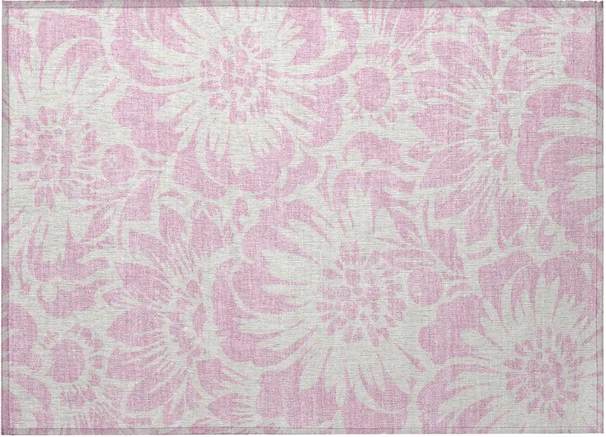 Pink and Ivory Floral Washable Non Skid Indoor Outdoor Area Rug Photo 4