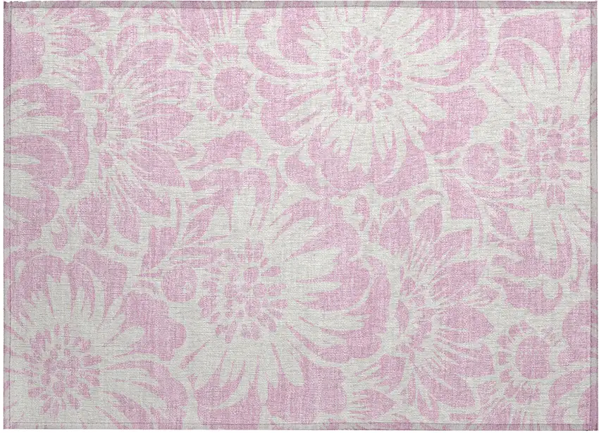Pink and Ivory Floral Washable Non Skid Indoor Outdoor Area Rug Photo 2