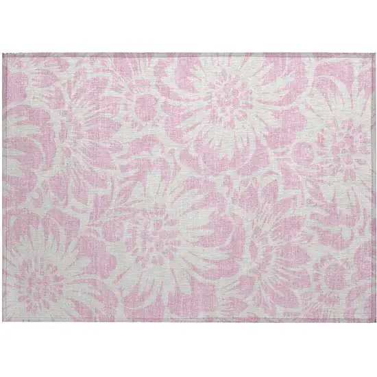 Pink and Ivory Floral Washable Non Skid Indoor Outdoor Area Rug Photo 2