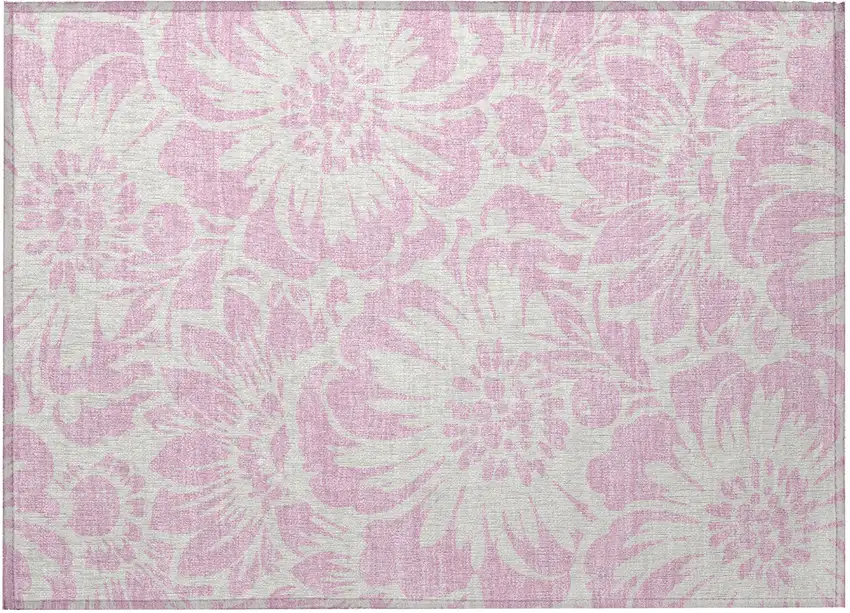 Pink and Ivory Floral Washable Non Skid Indoor Outdoor Area Rug Photo 5